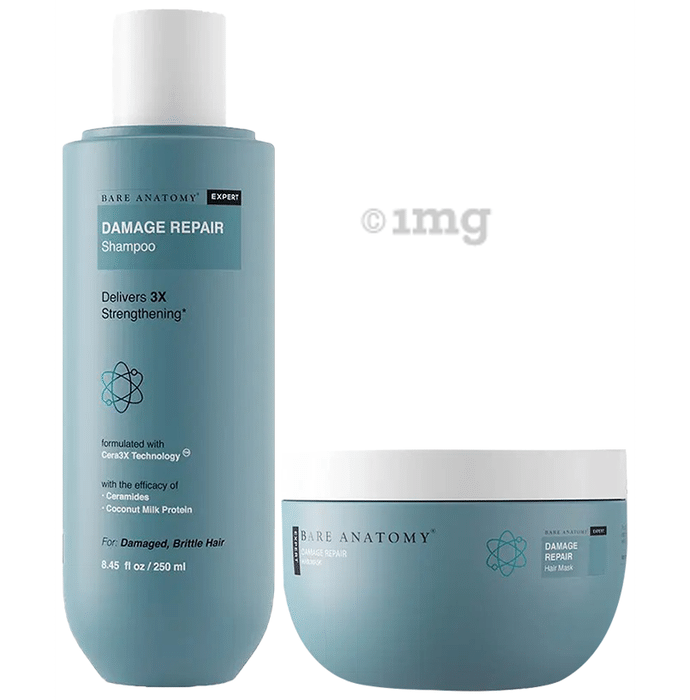 Bare Anatomy Combo Pack of Damage Repair Shampoo (250ml) & Damage Repair Hair Mask (250gm)