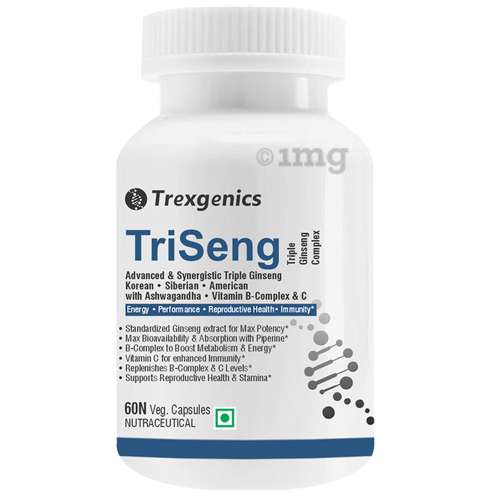 Trexgenics TriSeng Triple Ginseng B-Complex Veg Capsule