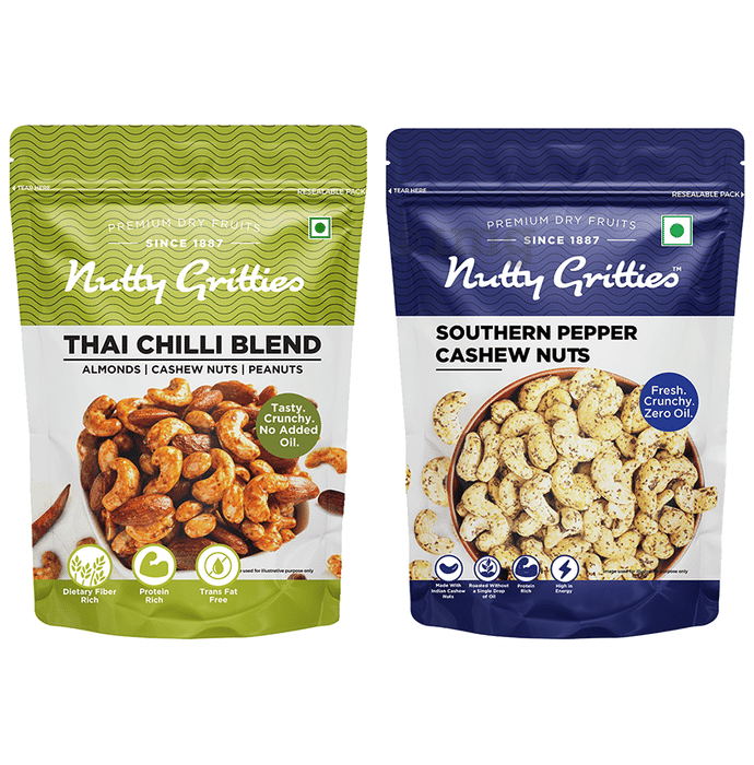 Nutty Gritties Combo Pack of Southern Pepper Cashew & Thai Chilli Blend