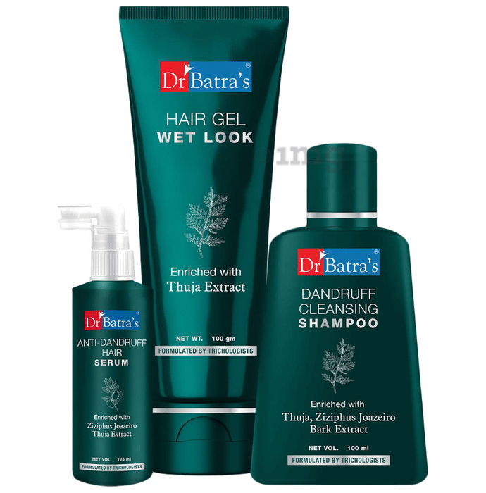 Dr Batra's Combo Pack of Dandruff Cleansing Shampoo 100ml, Hair Gel Wet Look 100gm and Anti-Dandruff Hair Serum 125ml