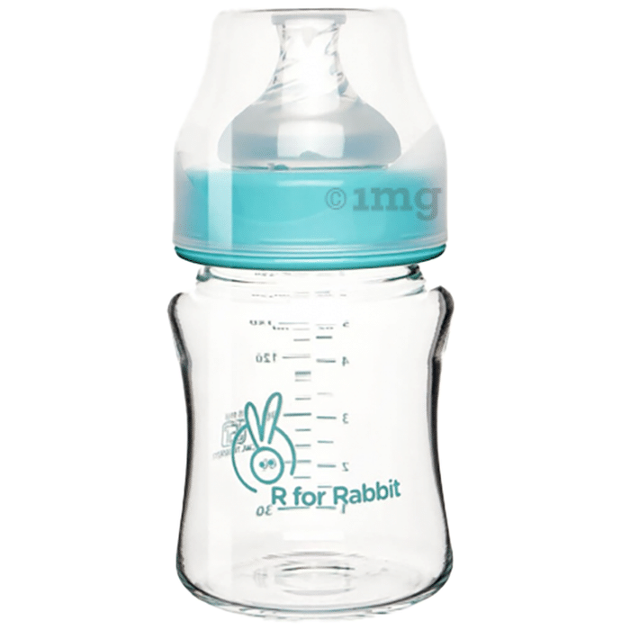 R for Rabbit Fist Feed Glass Feeding Bottle Lake Blue