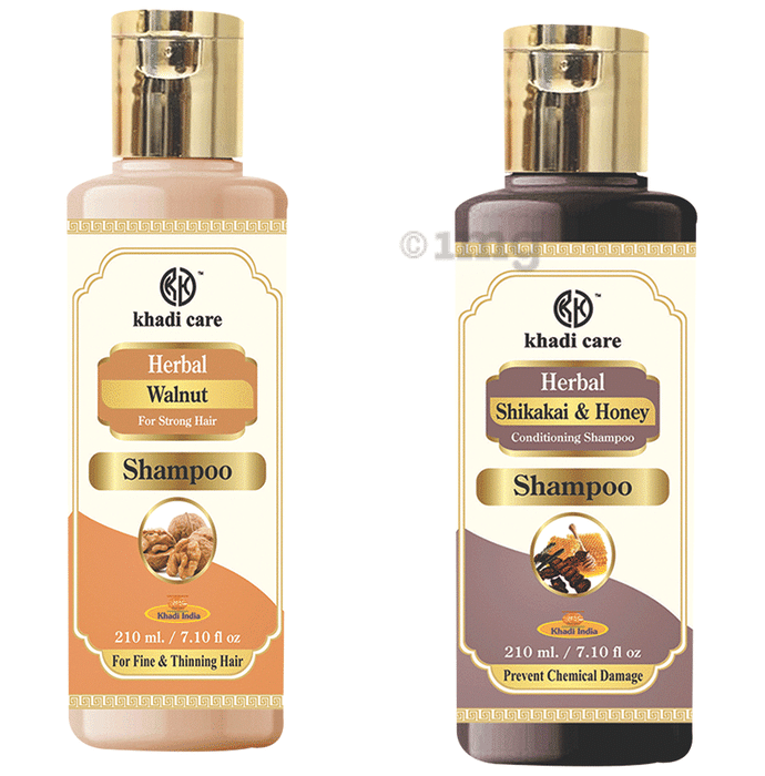 Khadi Care Combo Pack of Walnut Shampoo & Shikakai and Honey Shampoo (210ml Each)