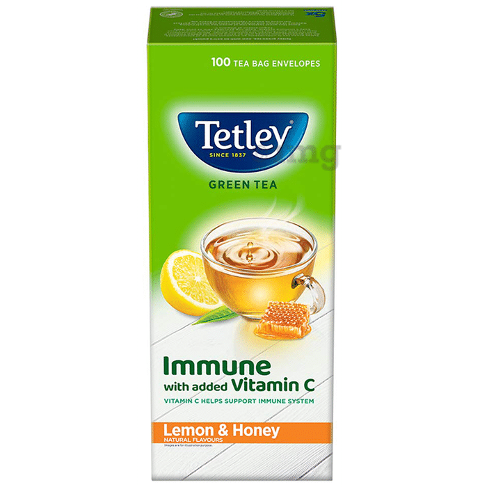 Tetley Green Tea Immune with Added Vitamin C Tea Bag (1.4gm Each) | Flavour Lemon & Honey