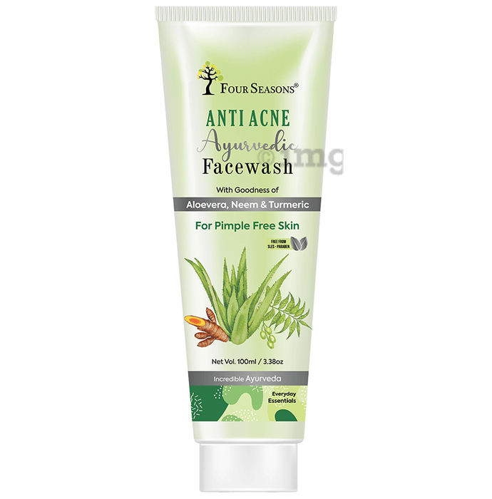 Four Seasons Anti Acne Ayurvedic Face Wash (100ml Each) Alovera, Neem