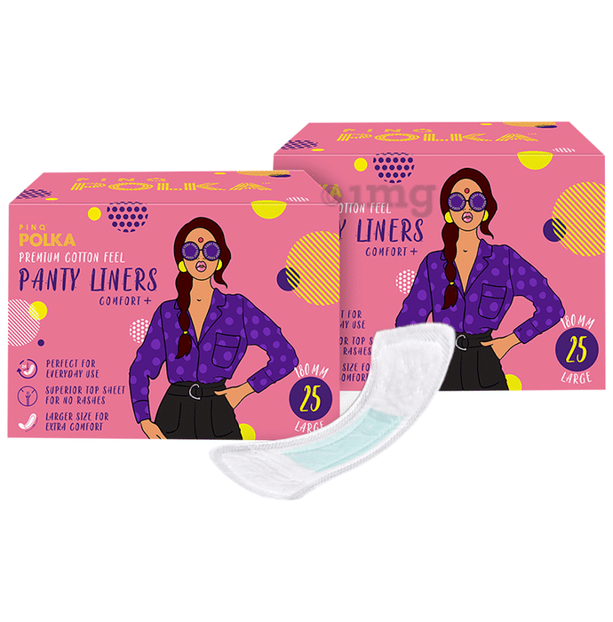 PINQ Polka Premium Cotton Feel Panty Liners (25 Each) Large