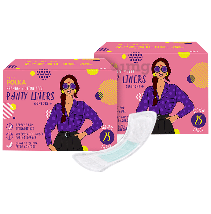 PINQ Polka Premium Cotton Feel Panty Liners (25 Each) Large