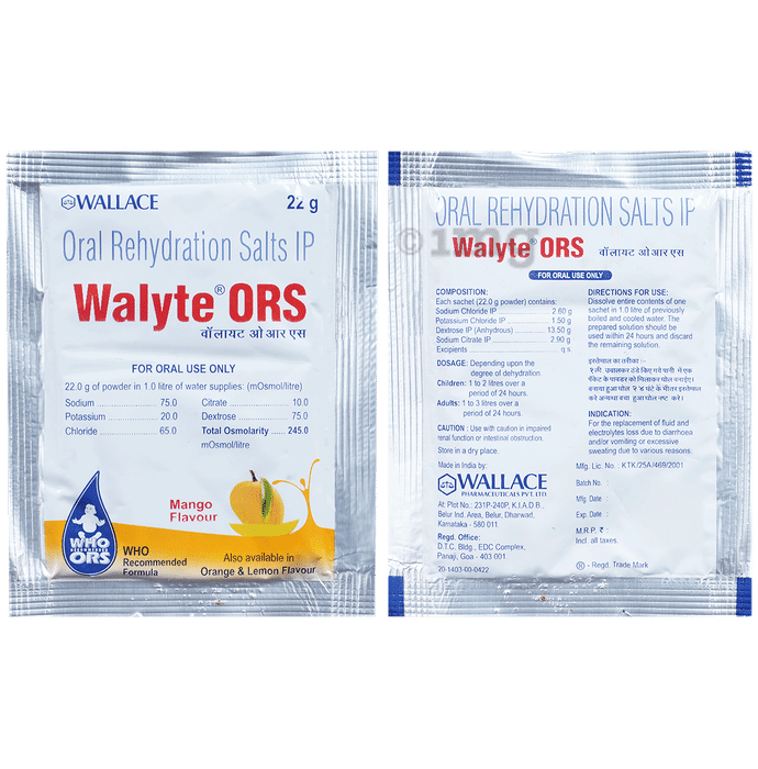 Walyte ORS for Instant Hydration & Electrolyte Balance | Flavour Powder Mango