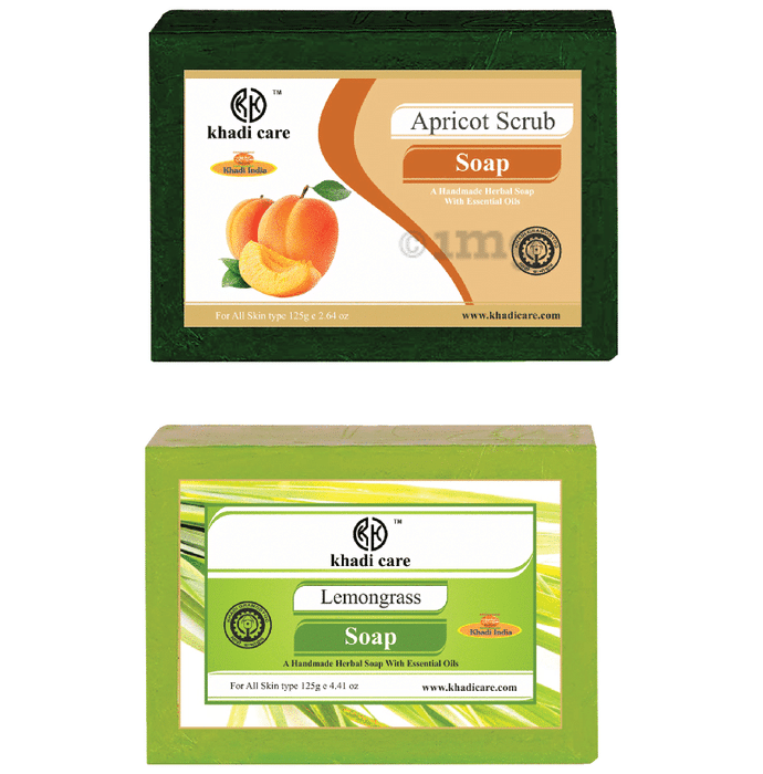 Khadi Care Combo Pack of Herbal Apricot Scrub Soap & Lemongrass Soap (125gm Each)