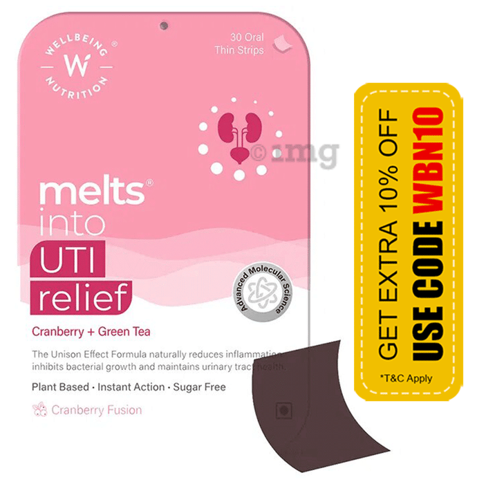 Wellbeing Nutrition Melts into UTI Relief | Sugar Free Oral Thin Strips | Flavour Cranberry