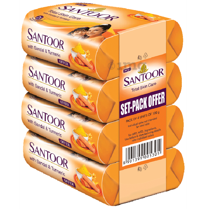 Santoor Total Skin Care with Sandal & Turmeric Soap (100gm Each)