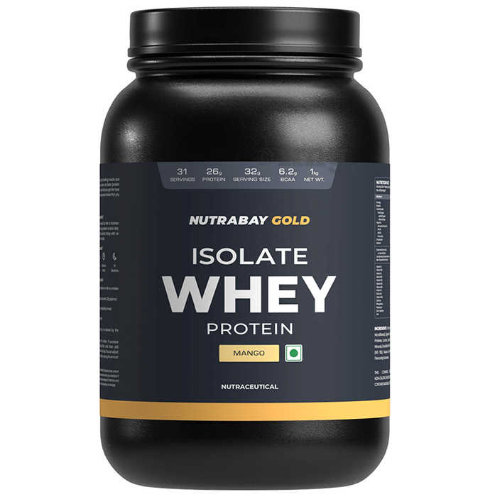 Nutrabay Gold Isolate Whey Protein for Muscles, Recovery, Digestion & Immunity | No Added Sugar  Powder Mango