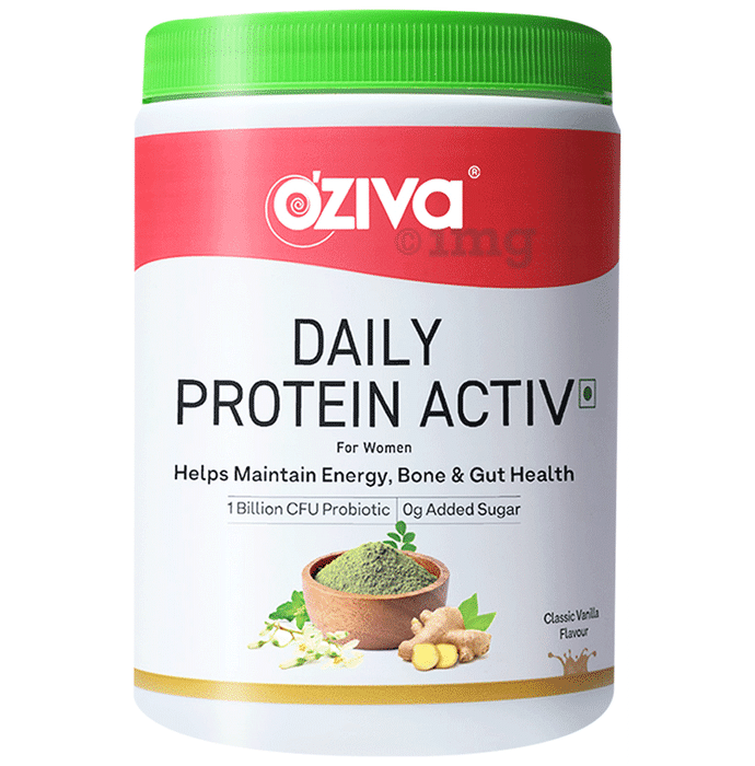 Oziva Daily Protein Activ for Women | Powder for Energy, Bone Health & Immunity | Flavour Classic Vanilla