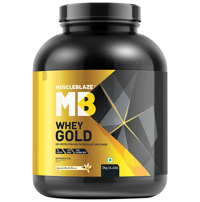 MuscleBlaze Whey Gold 100% Whey Protein Isolate | With Digestive Enzymes | Powder for Muscle Synthesis | Flavour Powder Gourmet Vanilla