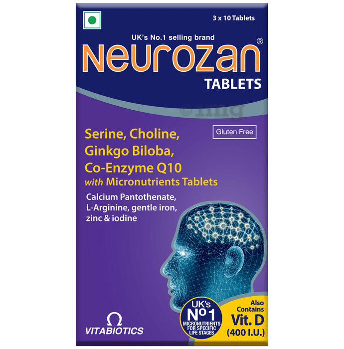 Neurozan Tablet with Serine, Choline, Gingko Biloba & Coenzyme Q10 | Gluten Free