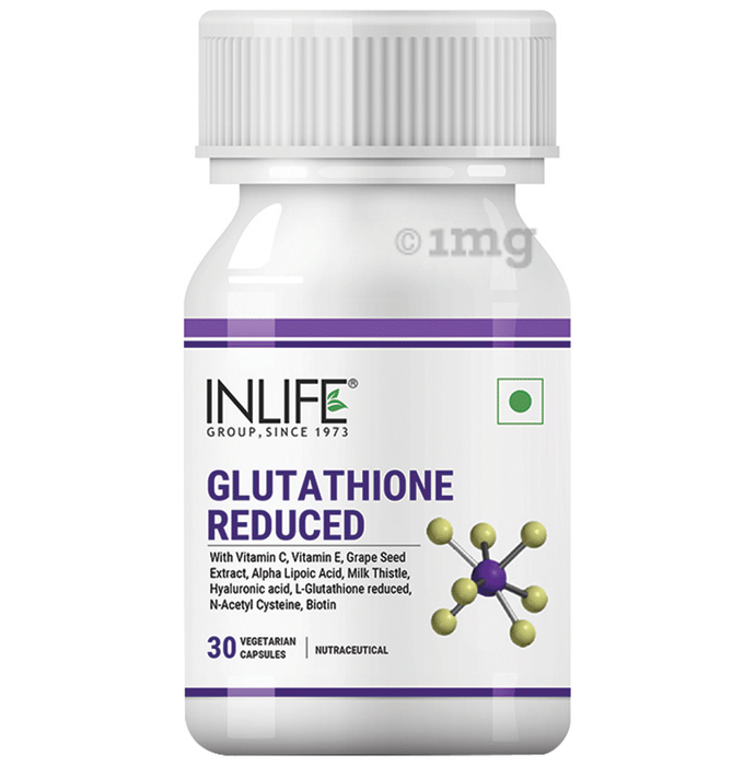 Inlife Glutathione Reduced with Vitamin C, Milk Thistle, Grape Seed Extract, Biotin | Veg Capsules for Skin & Antioxidant Benefits