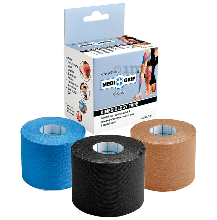 Medigrip Sports Kinesiology Tape 5cm x 5m Blue, Black & Brown