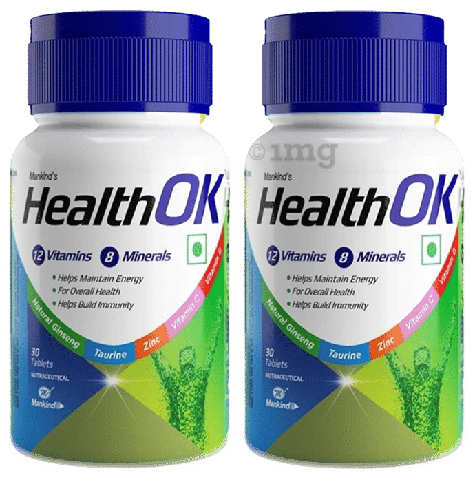 Health OK Multivitamin For Men with Vitamins, Minerals, Ginseng, Taurine & Zinc | For Energy & Immunity (30 Each)
