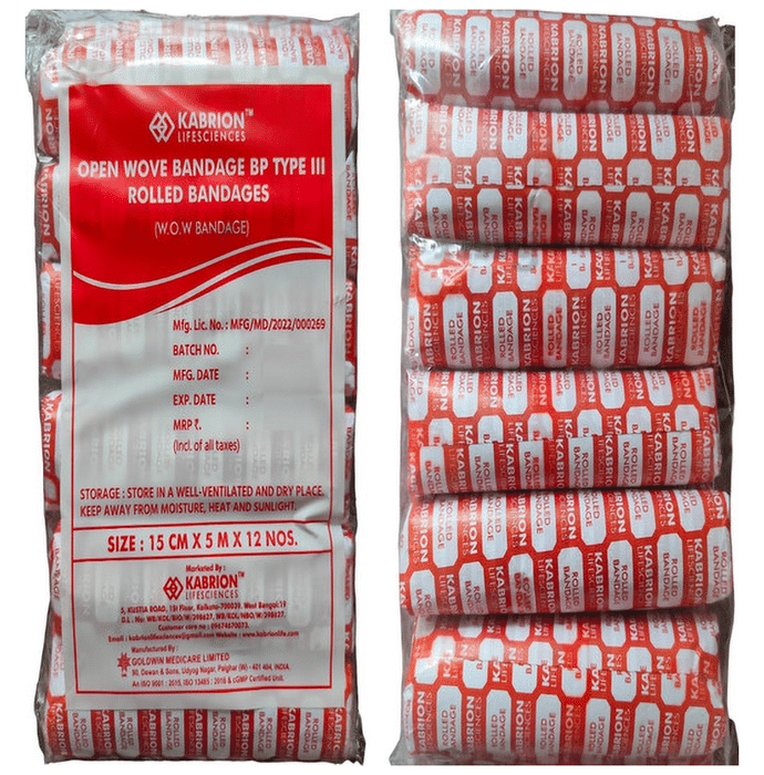 Agarwals Kabrion Kab Open Wove Absorbent Cotton Medical Gauze Roll Bandage 15cm x 5m