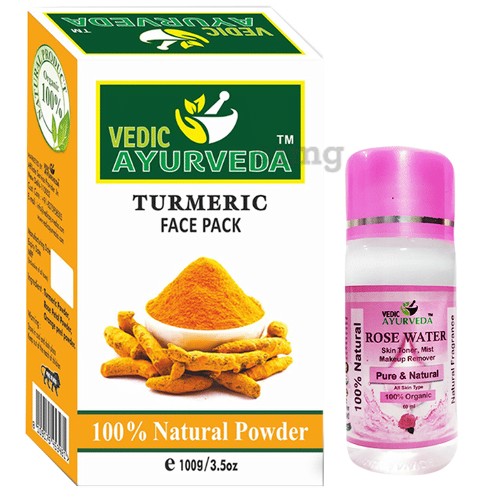 Vedic Ayurveda Combo Pack of Turmeric Powder Face Pack (100gm) & Rose