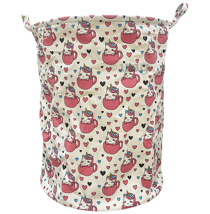 Polka Tots Canvas Cotton Laundary Storage Bag  Unicorn - Pink