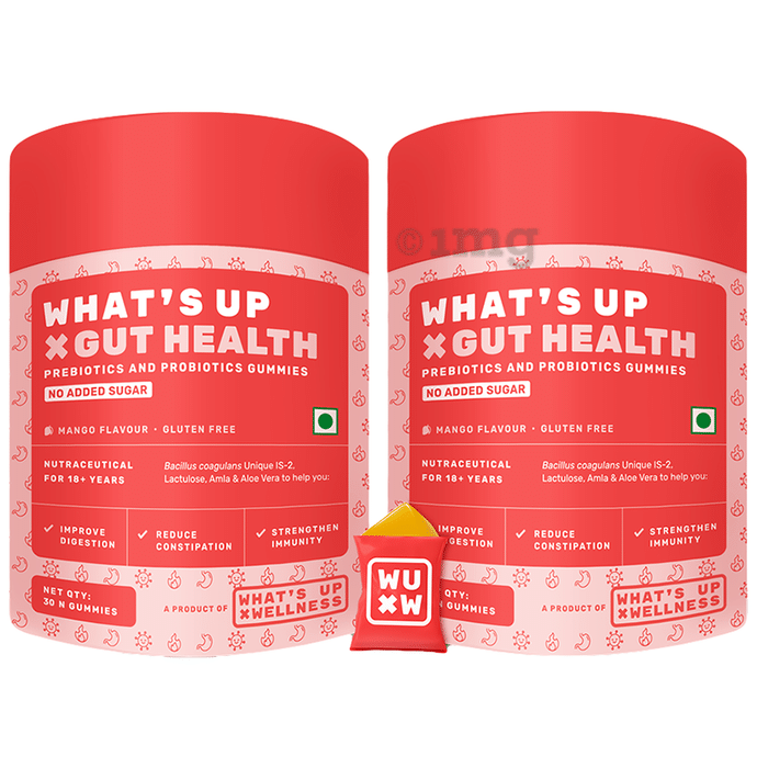 What's Up Wellness Gut Health Gummies | Pre & Probiotic Patented Strain |No Added Sugar(30 Each)