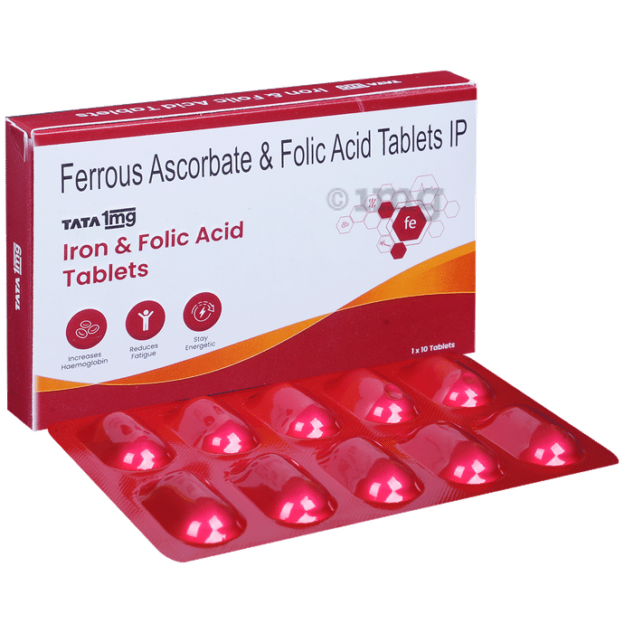 Tata 1mg Iron and Folic Acid Tablet to manage Iron Deficiency, Energy & Pregnancy Health