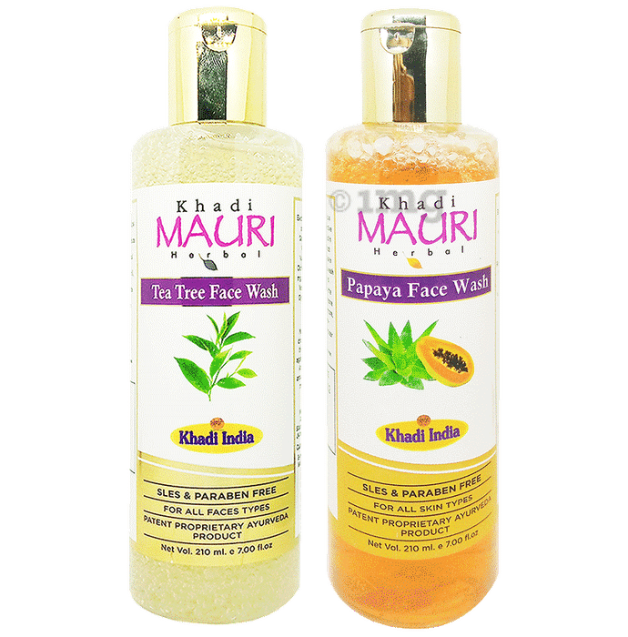 Khadi Mauri Herbal Combo Pack of Papaya & Tea Tree Face Wash (210ml Each)