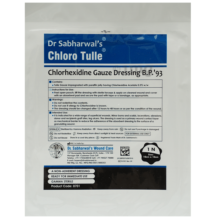 Dr. Sabharwal's Chloro Tulle Chlorhexidine Gauze Dressing B.P'93 10cm x 10cm