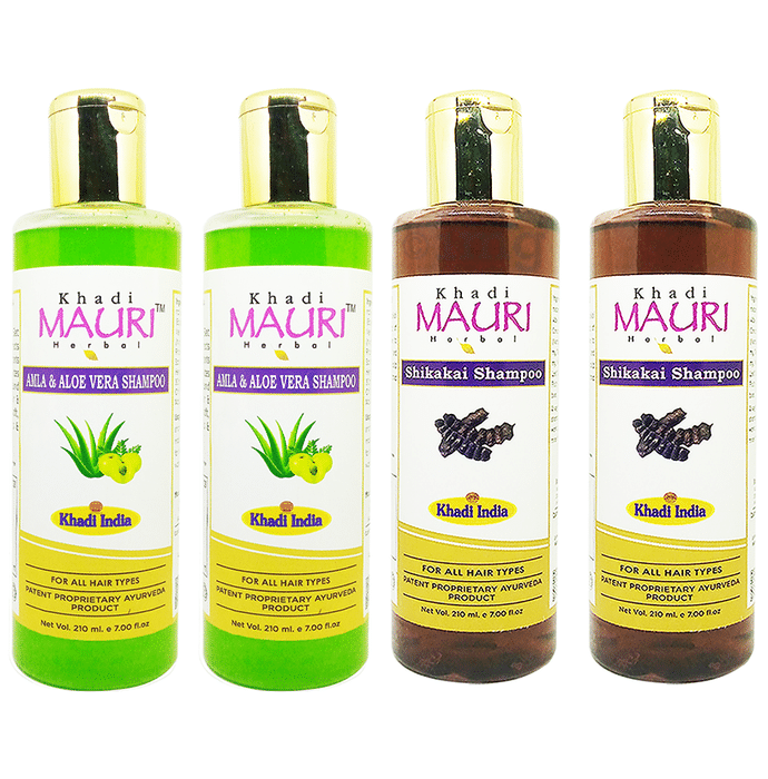 Khadi Mauri Herbal Combo Pack of Amla AloeVera & Shikakai Shampoo(210ml Each)