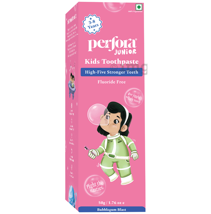 Perfora Junior Kids Toothpaste High-Five Stronger Teeth Toothpaste for 3-8 Year+ Toothpaste Bubblegum Blast Fluoride Free