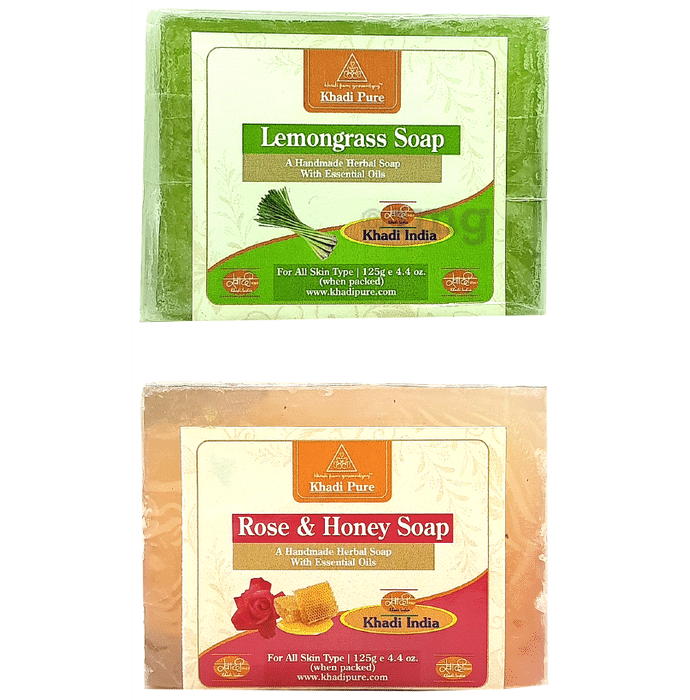 Khadi Pure Combo Pack of Lemongrass Soap & Rose & Honey Soap (125gm Each)
