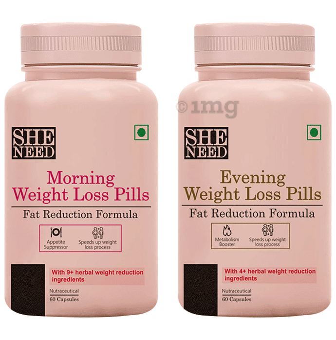 SheNeed Combo Pack of Morning Weight Loss Pill Capsules (60 Each) & Evening Weight Loss Pills Capsules (60 Each)