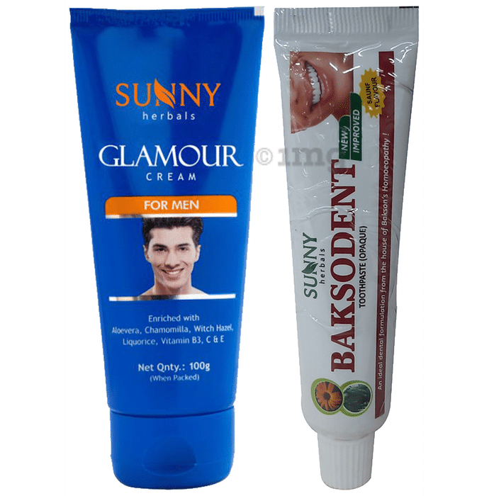 Sunny Herbals Glamour Cream for Men with Sunny Baksodent Toothpaste 30gm Free
