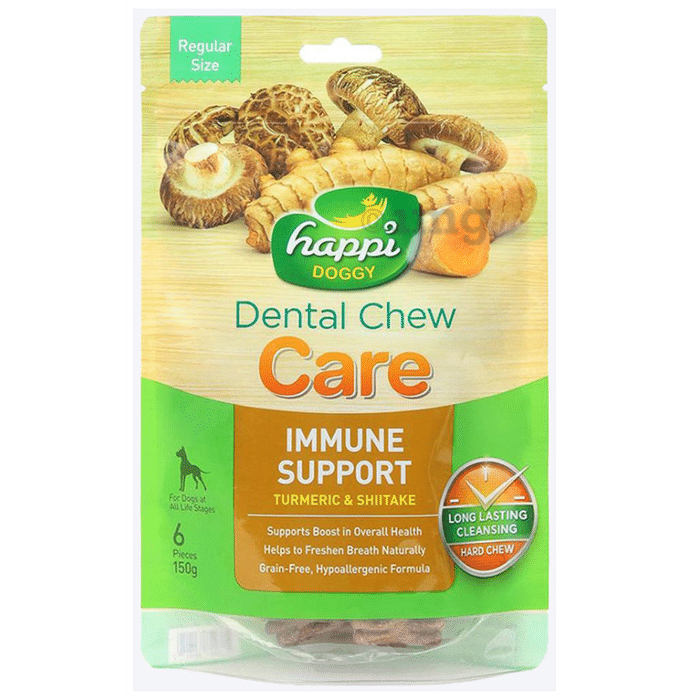 Heads Up For Tails Happi Doggy Dental Chew Care Immune Support Regular 4 Inch Turmeric & Shiitake