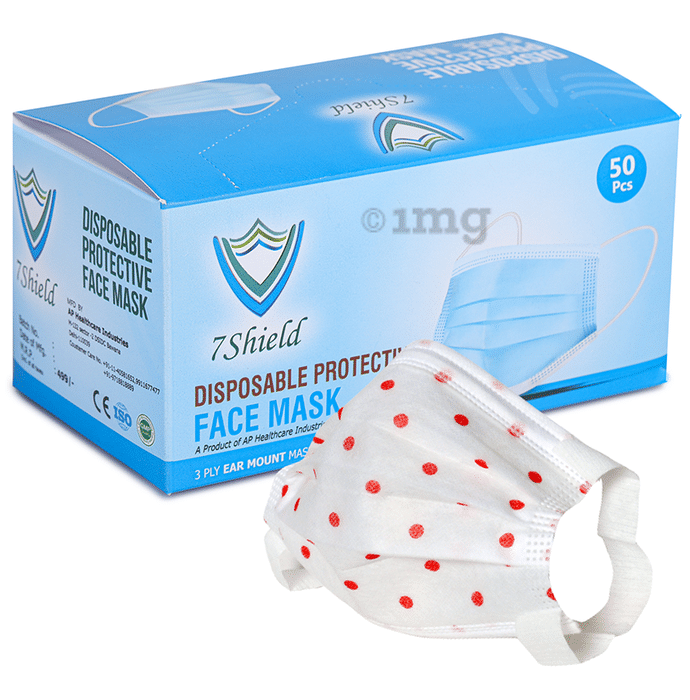 7 Shield 3 Ply Disposable Protective Face Mask for Kids Red Dot Print