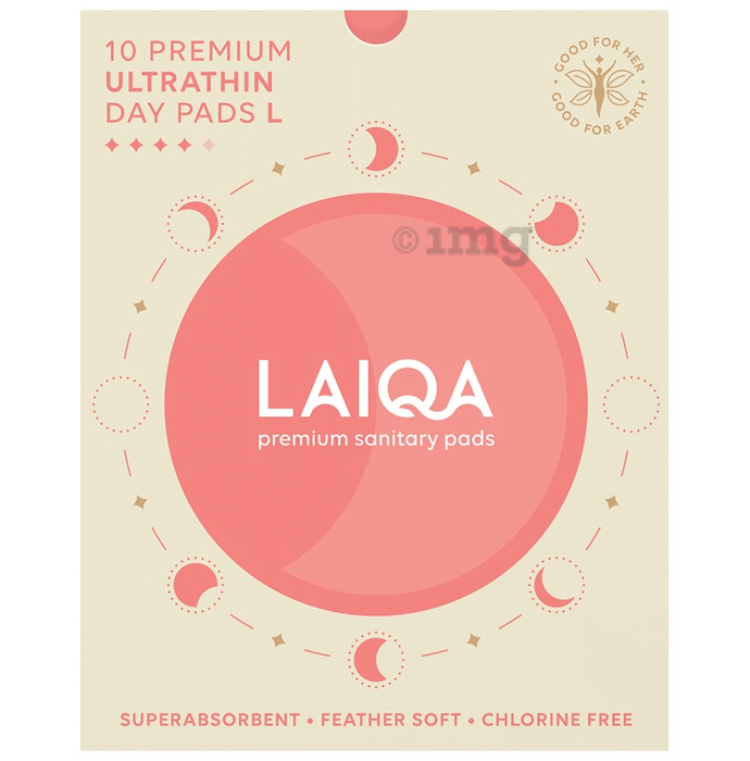 Laiqa Premium Ultrathin Day Pads (10 Each) with 2 Panty Liner Free Large