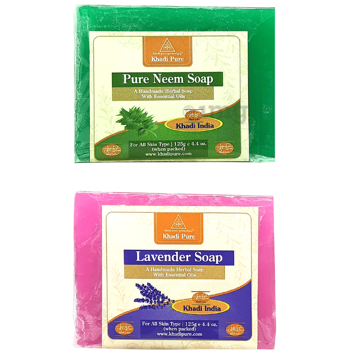 Khadi Pure Combo Pack of Pure Neem Soap & Lavender Soap (125gm Each