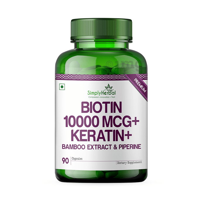 Simply Herbal Biotin 10000mcg | With Keratin, Bamboo & Piperine for Hair, Skin & Nails | Capsule