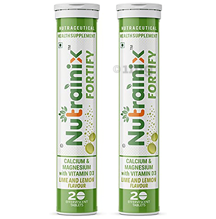 Nutrainix Fortify Calcium & Magnesium with Vitamin D3 Effervescent Tablet (20 Each) Lime-Lemon