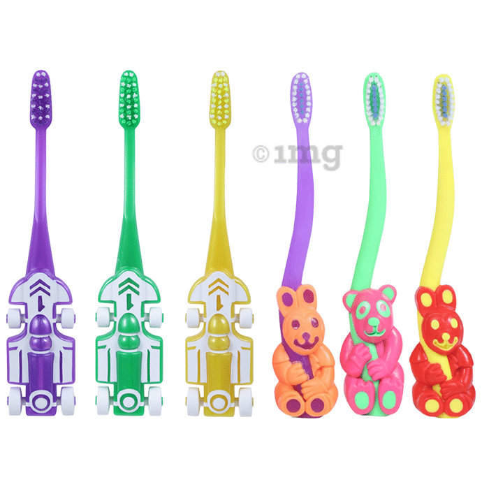 Maxi Oral Care Junior Pack of 3 Kids Zoom Car Junior Toothbrush & 3 Kids Bingo Junior Toothbrush