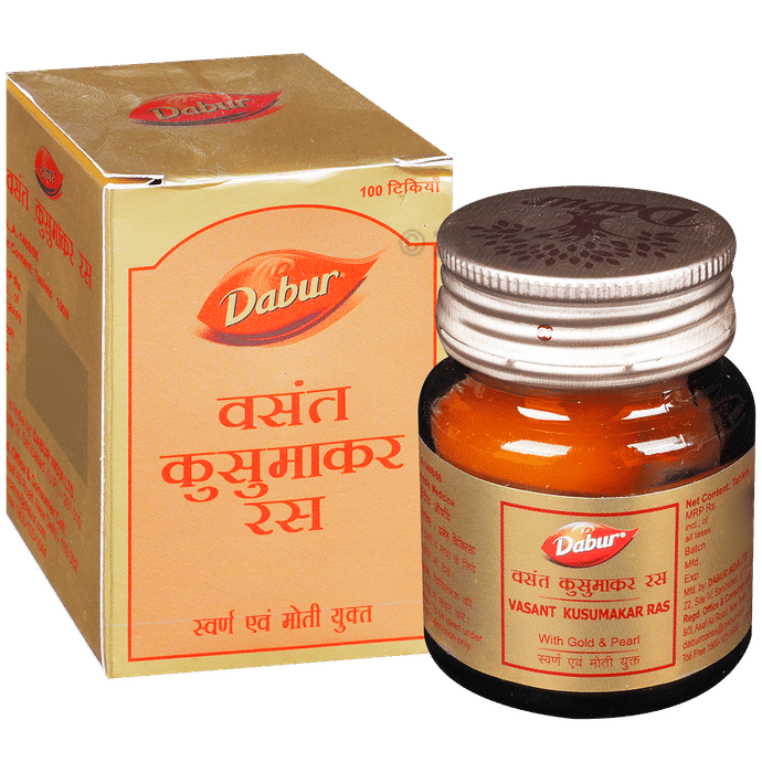 Dabur Vasant Kusumakar Ras With Gold And Pearl Tablet For General Weakness Heart Health 