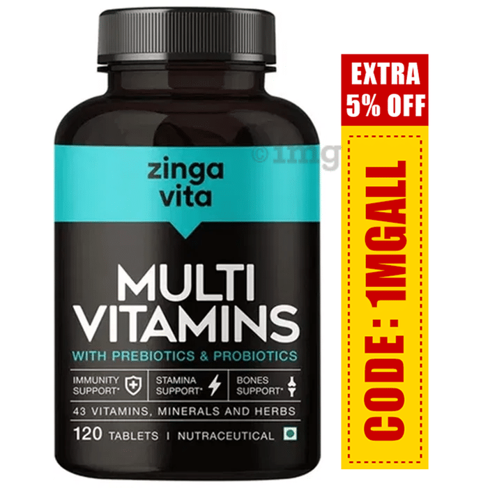 Zingavita Multi Vitamins with Probiotics & Prebiotics | For Immunity, Stamina, Bones & Gut Health | Tablet