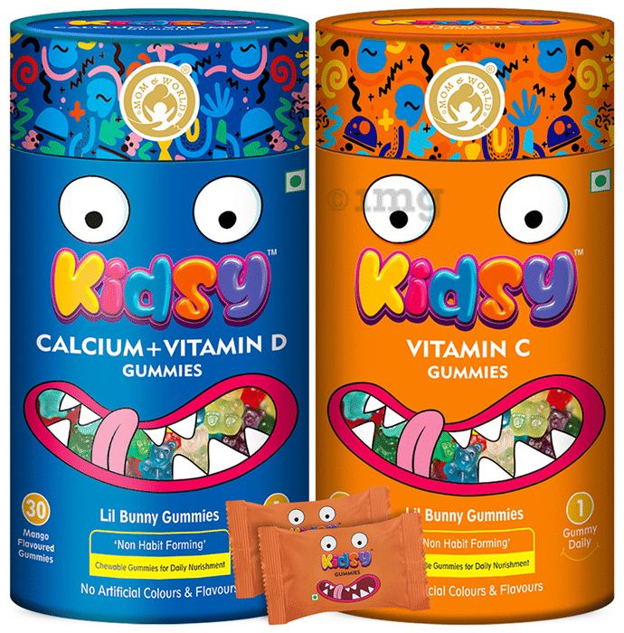 Mom & World Combo Pack of Kidsy Calcium + Vitamin D and Vitamin C