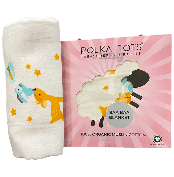 Polka Tots Super Soft Organic Muslin Cotton Two Layer Blanket Deer-White