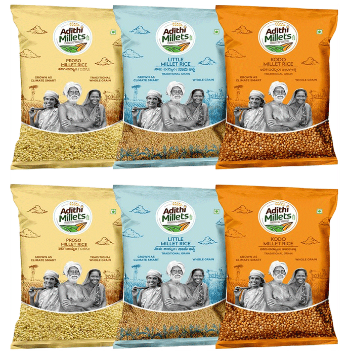 Adithi Millets Combo Pack of 2 Little,2 Kodo ,2 Prosto (500gm Each)