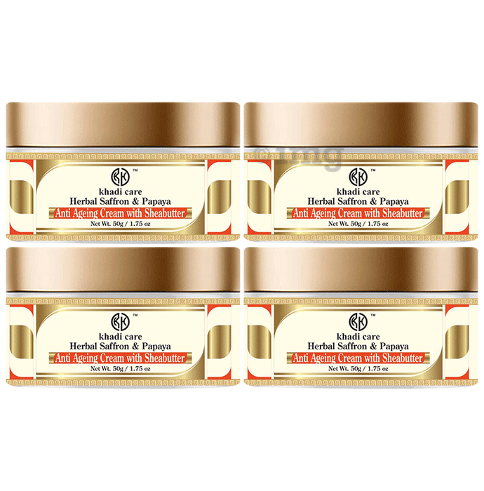 Khadi Care Herbal Saffron & Papaya Anti Ageing Cream with Sheabutter (50gm Each)