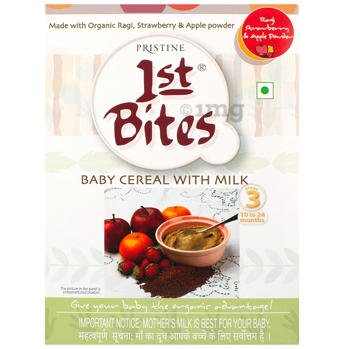 Pristine 1st Bites (10 Months - 24 Months) Stage-3 Baby Cereals with Milk | Ragi Strawberry and Apple Powder