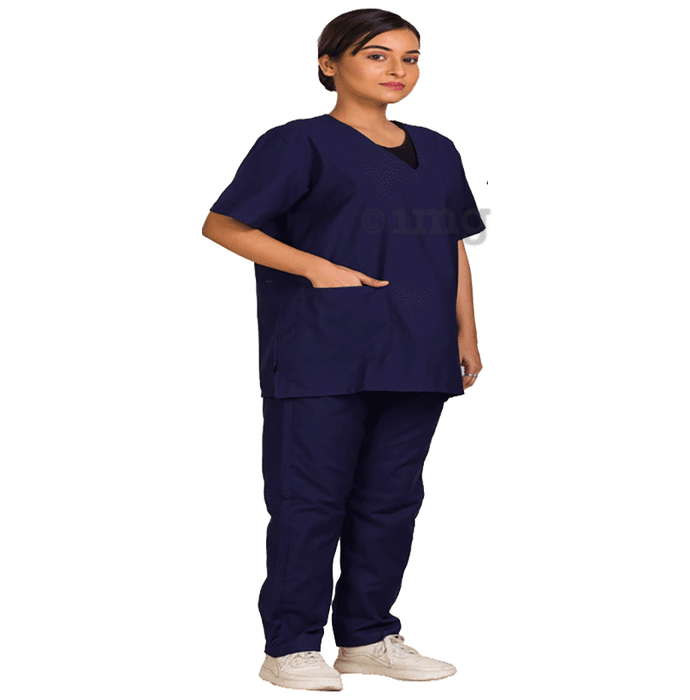 Agarwals  Unisex Navy Blue V-Neck Scrub Suit Top and Bottom Uniform Ideal XXL