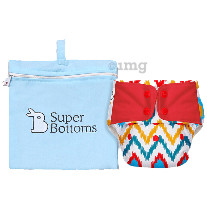 Superbottoms UNO Washable & Reusable Adjustable Cloth Diaper with Dry Feel Pads Set Free Size Ikat Chevron