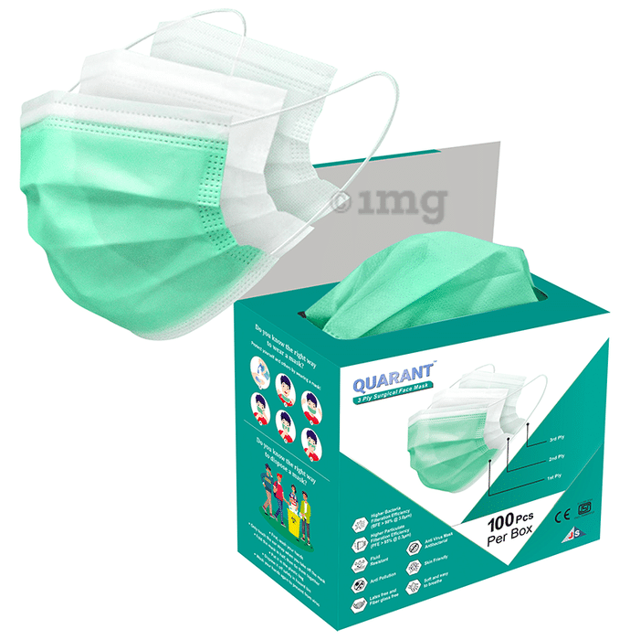 Quarant 3 Ply Protective Face Mask (100 Each) Green